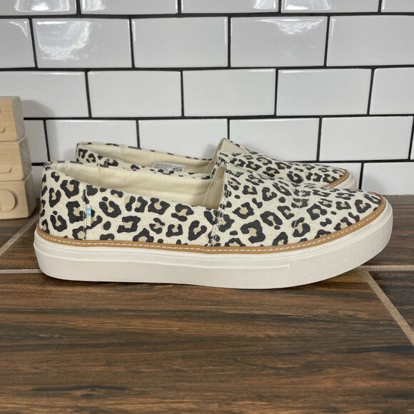 Toms Parker Womens Size 10 Shoes Egret Snow Leopard Twill Casual Comfort Slip On - Picture 4 of 13